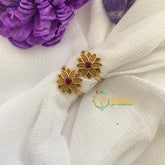 Premium AD Stone Toe Rings-Striped Flower-Red -G7501